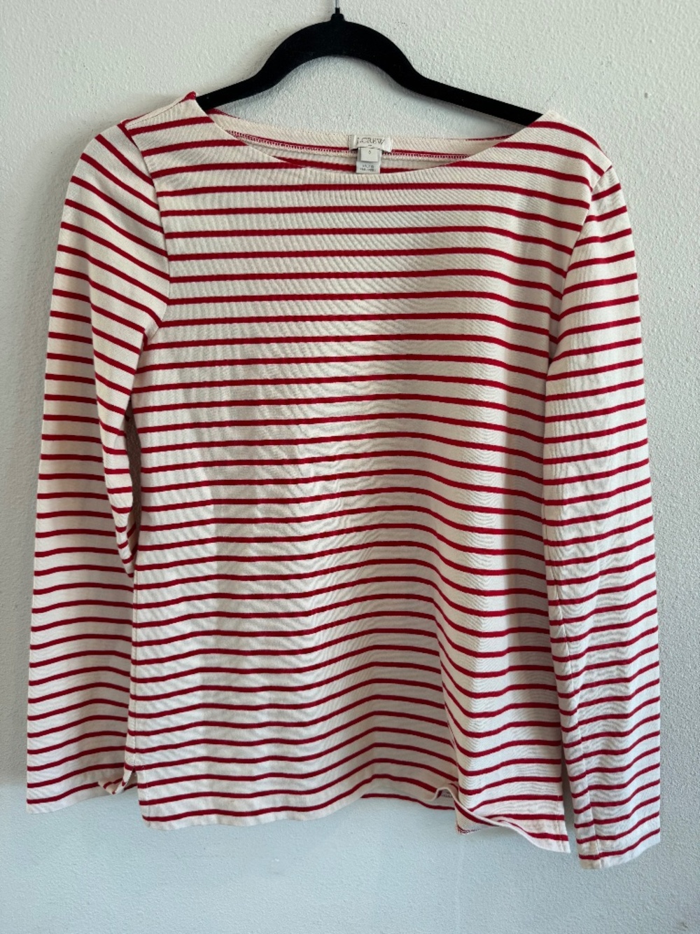 J.Crew Red and White Striped Long Sleeve Tee Small